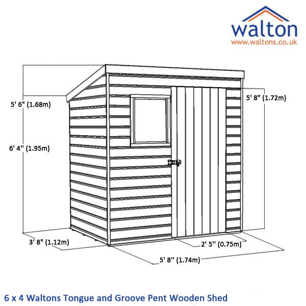 Waltons Tongue and Groove Pent Wooden Shed