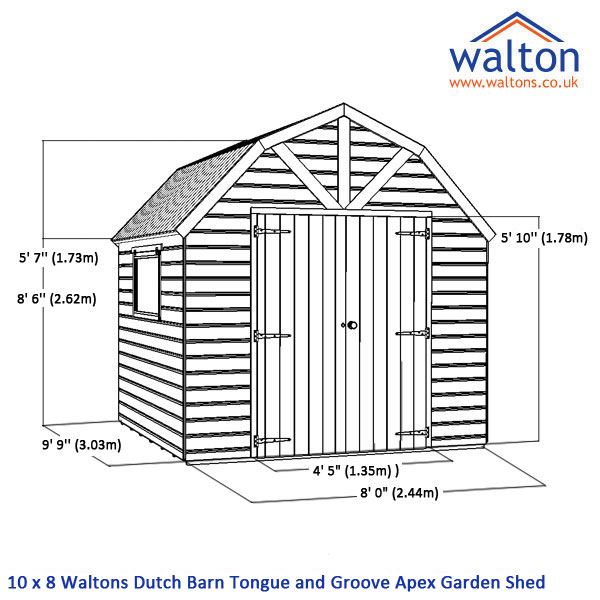 10 x 8 Waltons Dutch Barn Tongue and Groove Apex Garden Shed Visual ...
