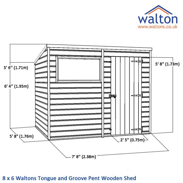 Waltons Tongue and Groove Pent Wooden Shed