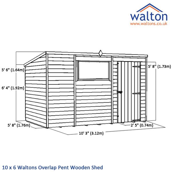 10 x 6 Waltons Overlap Pent Wooden Shed